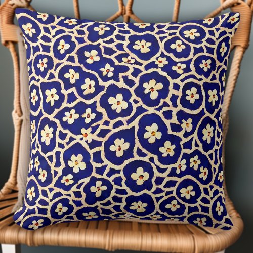 Chic Boho Anemone Dark Blue Pattern Throw Pillow