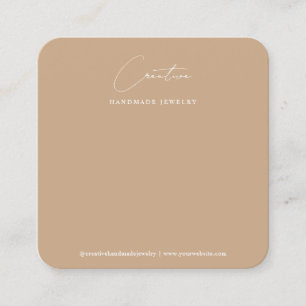 Chic Boho Beige Handwritten Script Jewelry Display Square Business Card