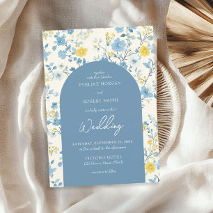 Chic Boho blue and yellow cottage flowers arch Invitation