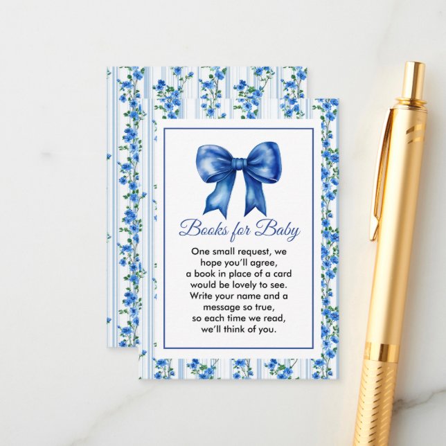 Chic Boho Blue Wildflower Boy floral Baby Shower  Enclosure Card (Front/Back In Situ)