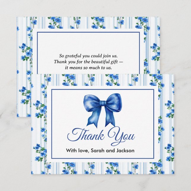 Chic Boho Blue Wildflower Boy floral Baby Shower  Thank You Card (Front/Back)