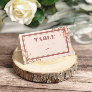 Chic Boho Blush Beige Folded Wedding Place Card