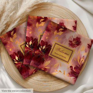 Chic Boho Blush Burgundy Gold Floral Personalized Cloth Napkin