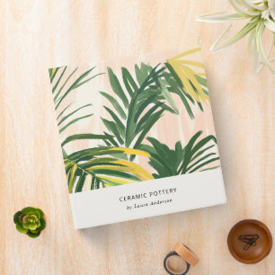 Chic Boho Blush Green Tropical Palm Leaves Beach 3 Ring Binder