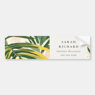 Chic Boho Blush Green Tropical Palm Leaves Beach Bumper Sticker