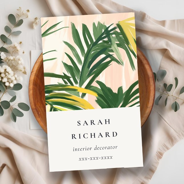 Chic Boho Blush Green Tropical Palm Leaves Beach Business Card (Creator Uploaded)