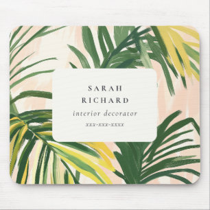 Chic Boho Blush Green Tropical Palm Leaves Beach Mouse Pad