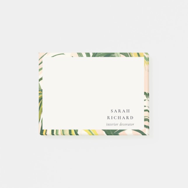 Chic Boho Blush Green Tropical Palm Leaves Beach Post-it Notes (Front)