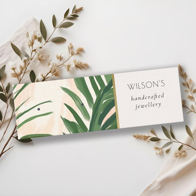 Chic Boho Blush Green Tropical Palm Leaves Earring Mini Business Card (Creator Uploaded)