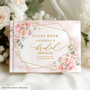 Chic Boho Blush Pink Gold Glitter Bridal Shower Guest Book