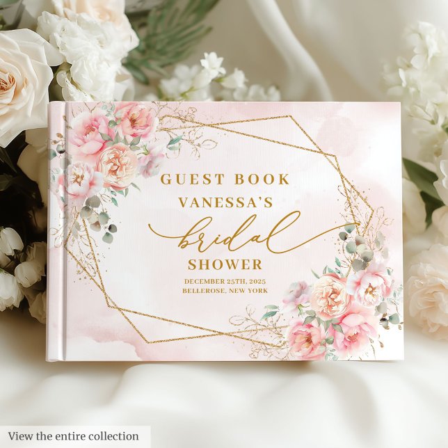 Chic Boho Blush Pink Gold Glitter Bridal Shower  Guest Book (Chic Boho Blush Pink Gold Glitter Bridal Shower Guest Book)