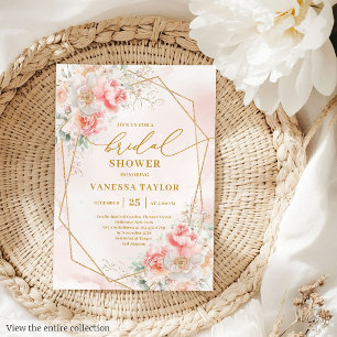 Chic Boho Blush Pink Gold Glitter Bridal Shower Invitation
