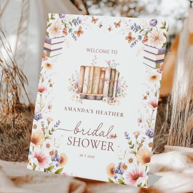 Chic Boho Book Theme Bridal Shower Welcome  Pedestal Sign (Creator Uploaded)
