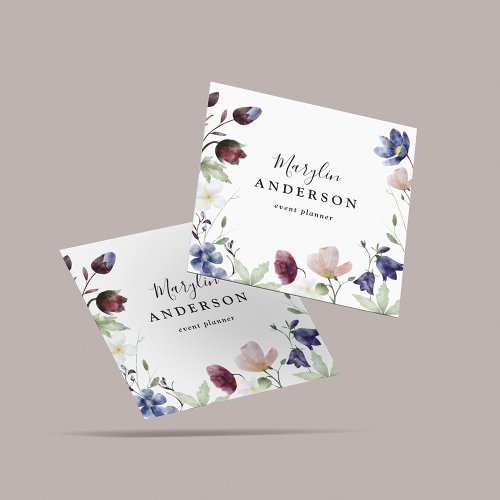 Chic Boho Botanical Wildflowers Femanine Square Business Card