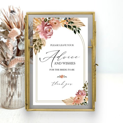 Chic Boho Bridal Shower Advice Card Sign