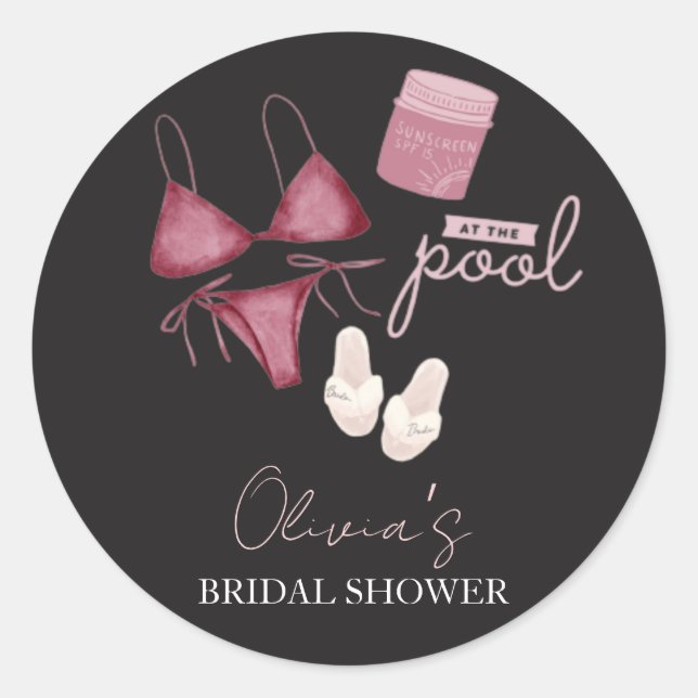 Chic boho bridal shower pool party  classic round sticker (Front)