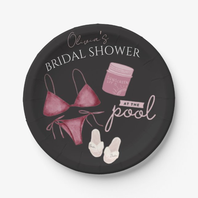 Chic boho bridal shower pool party paper plates (Front)