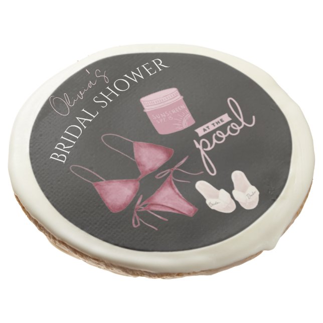 Chic boho bridal shower pool party sugar cookie (Angled)