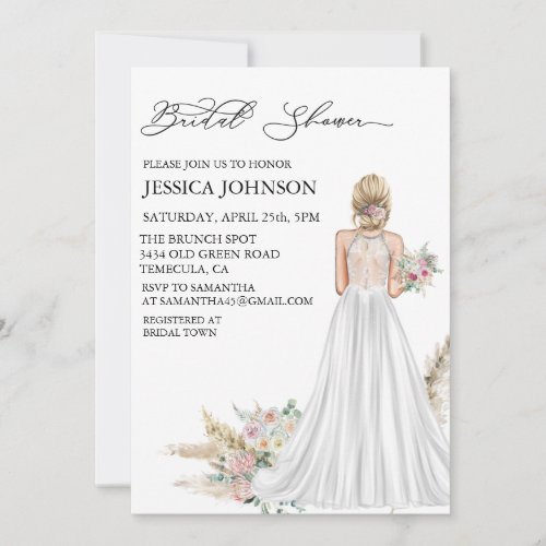 Chic Boho Bridal Shower Wedding Dress Blonde  Invitation