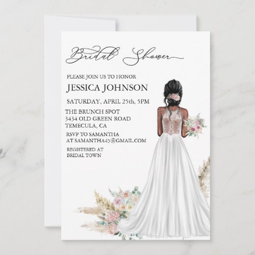 Chic Boho Bridal Shower Wedding Dress  Invitation