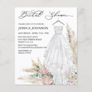 Chic Boho Bridal Shower Wedding Dress Watercolor