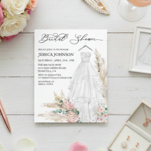 Chic Boho Bridal Shower Wedding Dress Watercolor