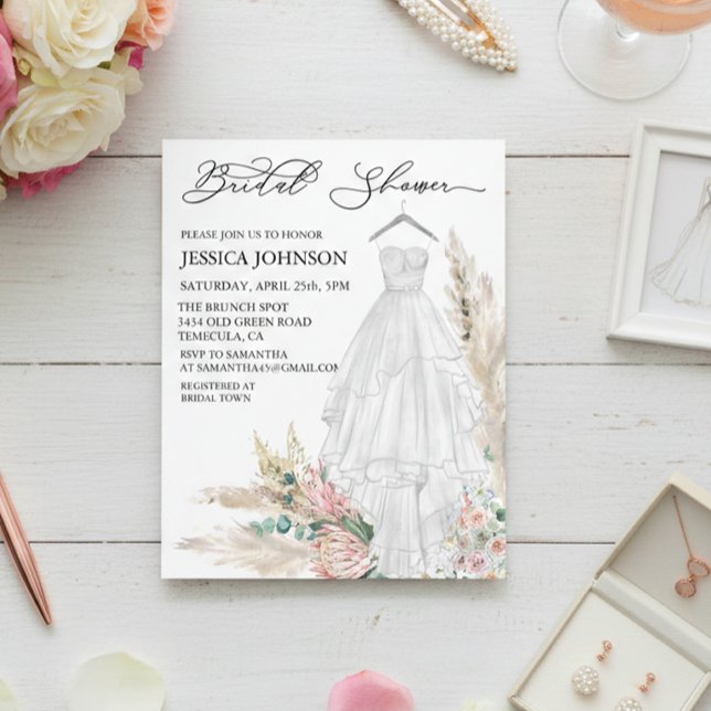 Chic Boho Bridal Shower Wedding Dress Watercolor (Creator Uploaded)
