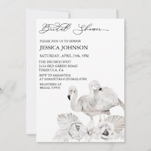 Chic Boho Bridal Shower White Flamingo Tropical Invitation