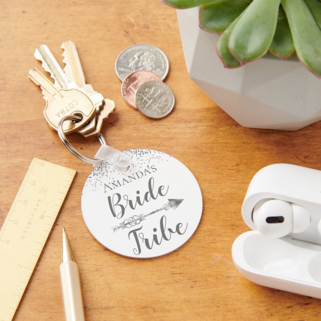 Chic Boho Bride Tribe Glittery Personalized       Keychain (Desk)