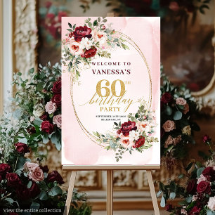 Chic Boho Burgundy Gold Eucalyptus 60th Welcome Foam Board