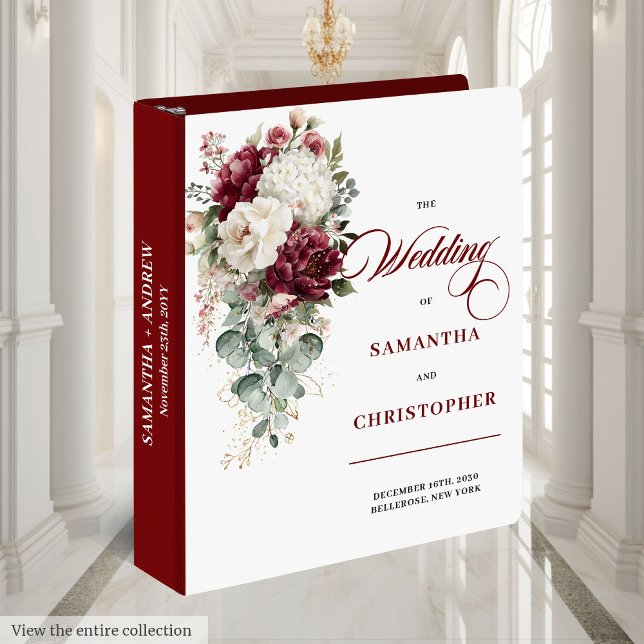 Chic Boho Burgundy Gold Wedding Memory Album Book 3 Ring Binder (Chic Boho Burgundy Gold Wedding Memory Album Book 3 ring binder )
