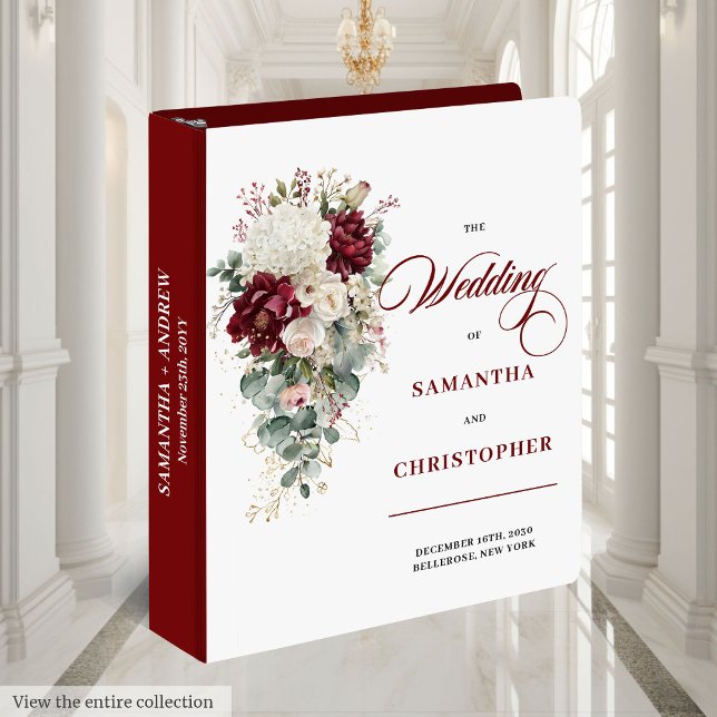 Chic Boho Burgundy White Rose Wedding Keepsake 3 Ring Binder (Chic Boho Burgundy White Rose Wedding Keepsake 3 ring binder)