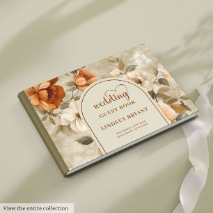 Chic Boho Burnt Orange Ivory Olive Floral Wedding Guest Book