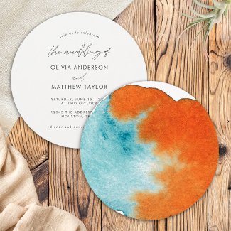 Chic Boho Burnt Orange Watercolor Art Wedding
