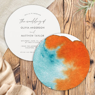 Chic Boho Burnt Orange Watercolor Art Wedding Invitation