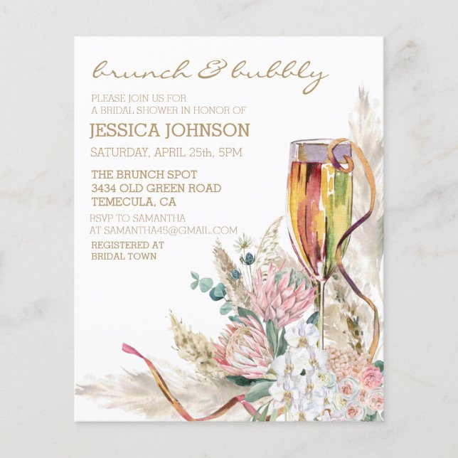 Chic Boho Champagne Brunch Bubbly Bridal Shower  (Front)