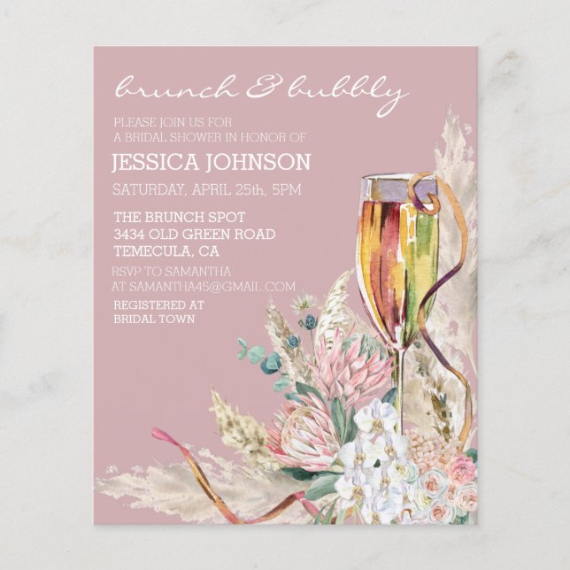Chic Boho Champagne Brunch Bubbly Bridal Shower  (Front)