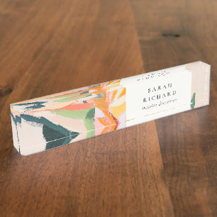Chic Boho Colorful Bird Of Paradise Painted Floral Desk Name Plate