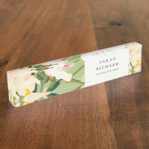 Chic Boho Colorful Green Pink Painted Floral Desk Name Plate