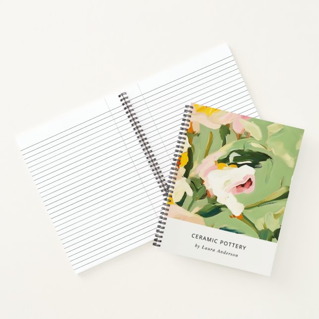 Chic Boho Colorful Green Pink Painted Floral Notebook (Inside)