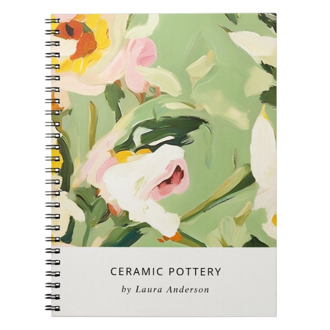 Chic Boho Colorful Green Pink Painted Floral Notebook (Front)