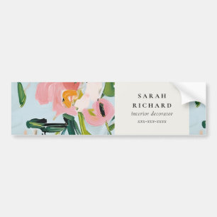 Chic Boho Colorful Pink Blue Green Painted Floral Bumper Sticker