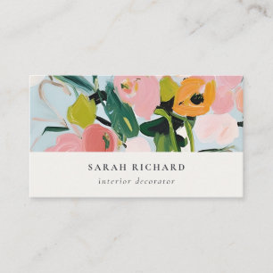 Chic Boho Colorful Pink Blue Green Painted Floral Business Card