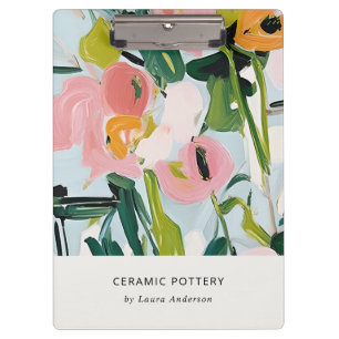 Chic Boho Colorful Pink Blue Green Painted Floral Clipboard