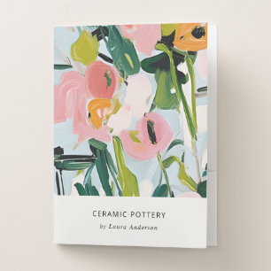 Chic Boho Colorful Pink Blue Green Painted Floral Pocket Folder