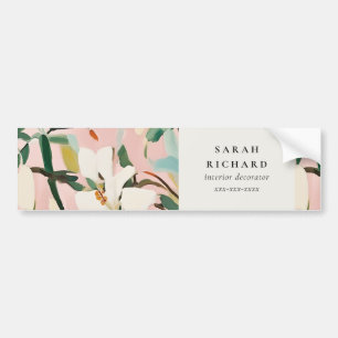Chic Boho Colorful Pink Teal Green Painted Floral Bumper Sticker