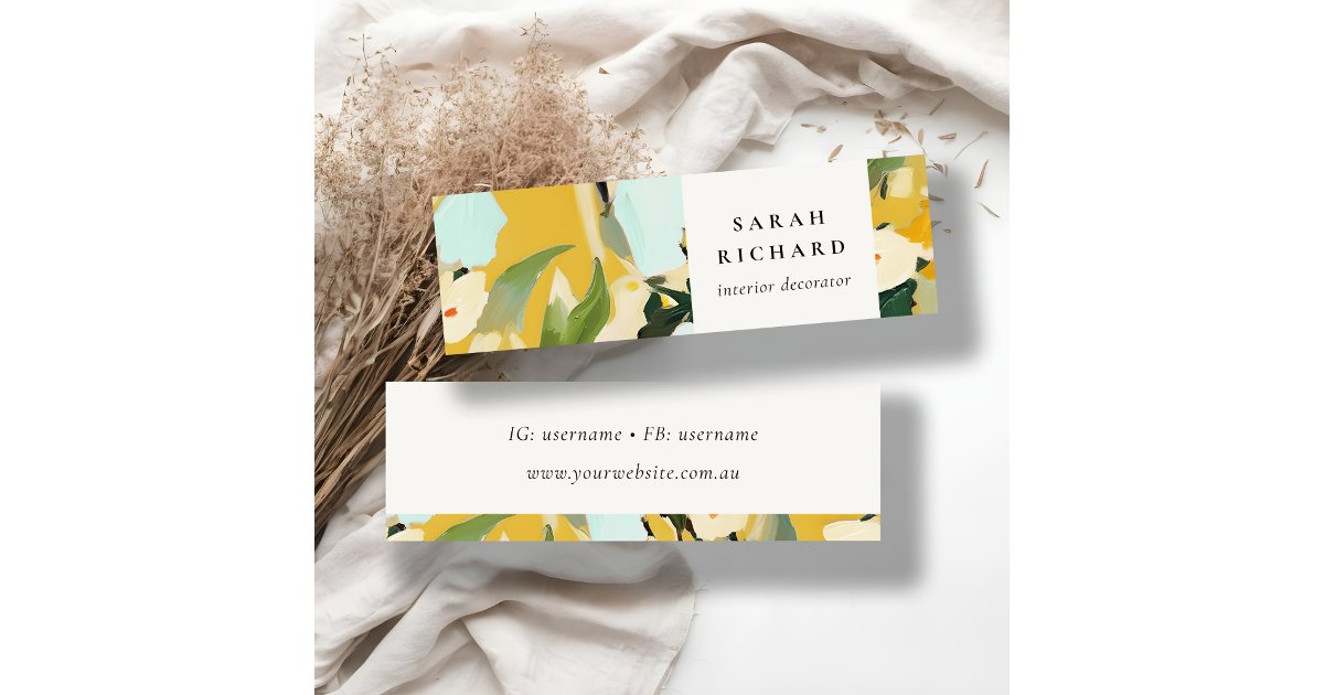 Chic Boho Colorful Yellow Ochre Painted Floral Mini Business Card | Zazzle