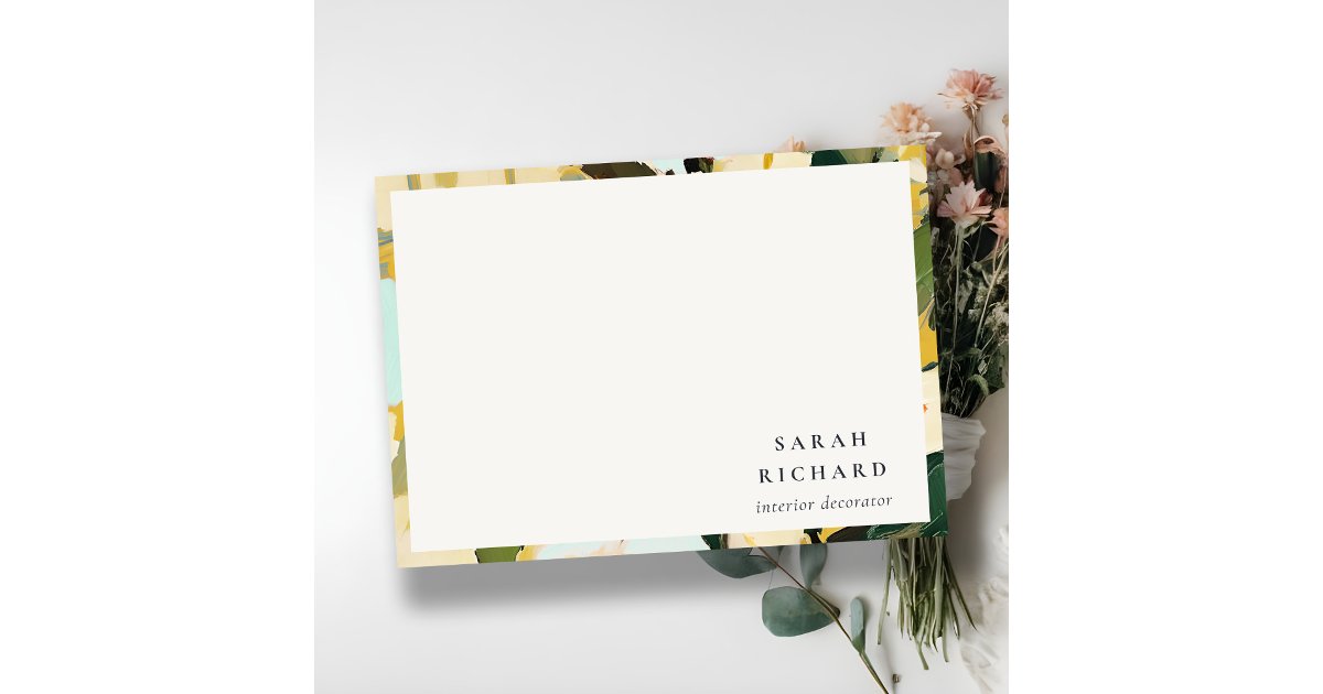 Chic Boho Colorful Yellow Ochre Painted Floral Note Card | Zazzle