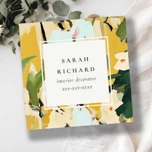 Chic Boho Colorful Yellow Ochre Painted Floral Square Business Card