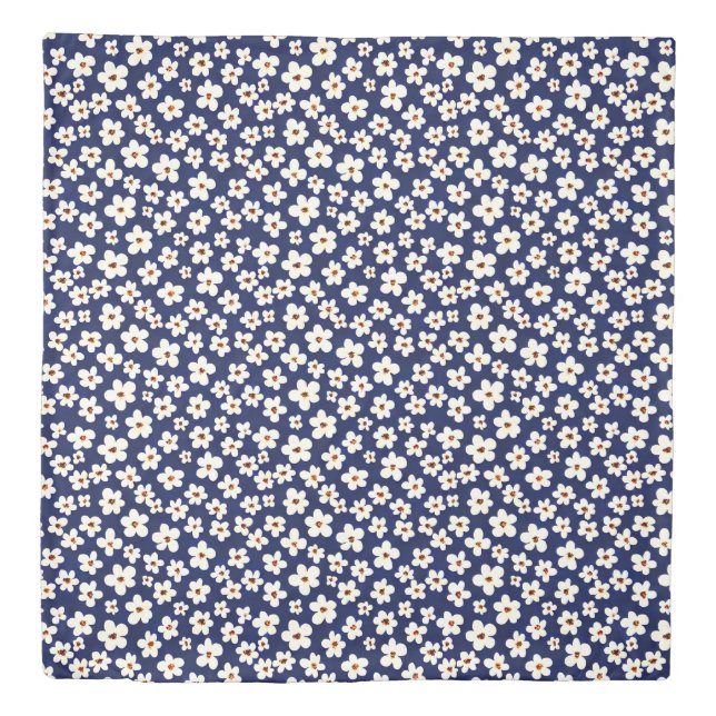 Chic Boho Daisies Dark Blue Pattern  Duvet Cover (Front)